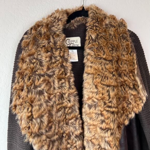 Cripple Creek Womens XL Western Faux Fur Faux Suede Cardigan Sweater Open Front - Picture 11 of 11